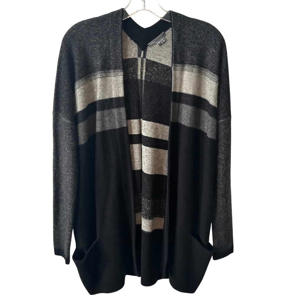 Vince Women's Grey and‎ Black Wool Cashmere Blend Open Cardigan in Size XS